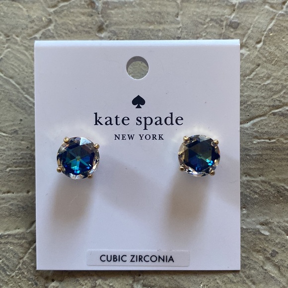 Kate Spade Bright Ideas Round CZ Stud Earrings Blue Clear Gold NWT - Picture 4 of 9